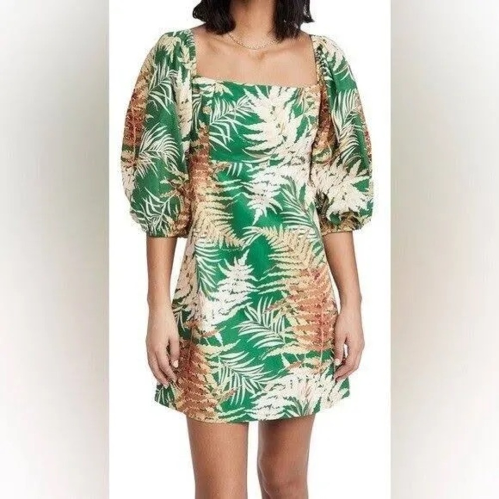 Cara Cara Tropical Green Puff Sleeve Dress